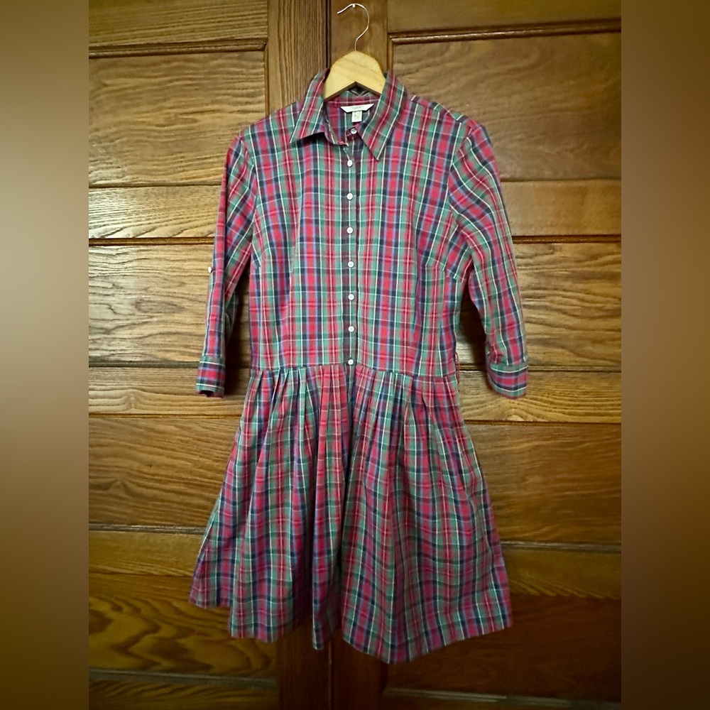 Lands' End Vibrant Plaid Shirt Dress